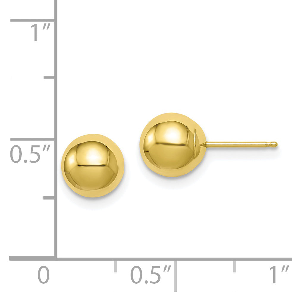 10K Yellow Gold Polished 7mm Ball Post Earrings