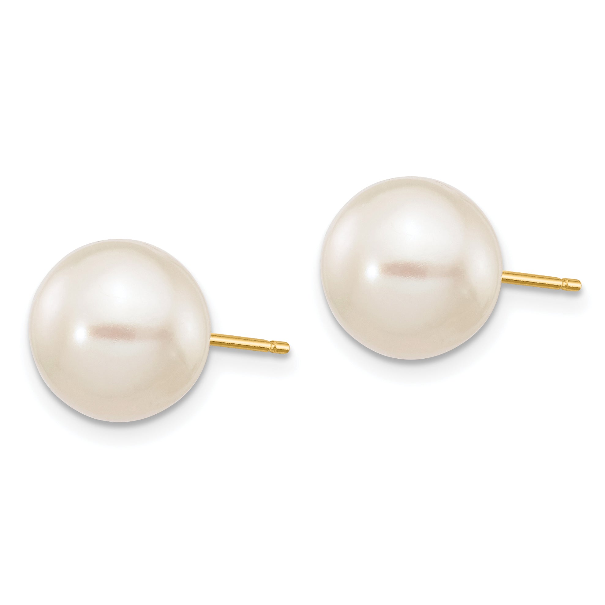 10K Yellow Gold 9-10mm White Round Freshwater Cultured Pearl Stud Post Earrings