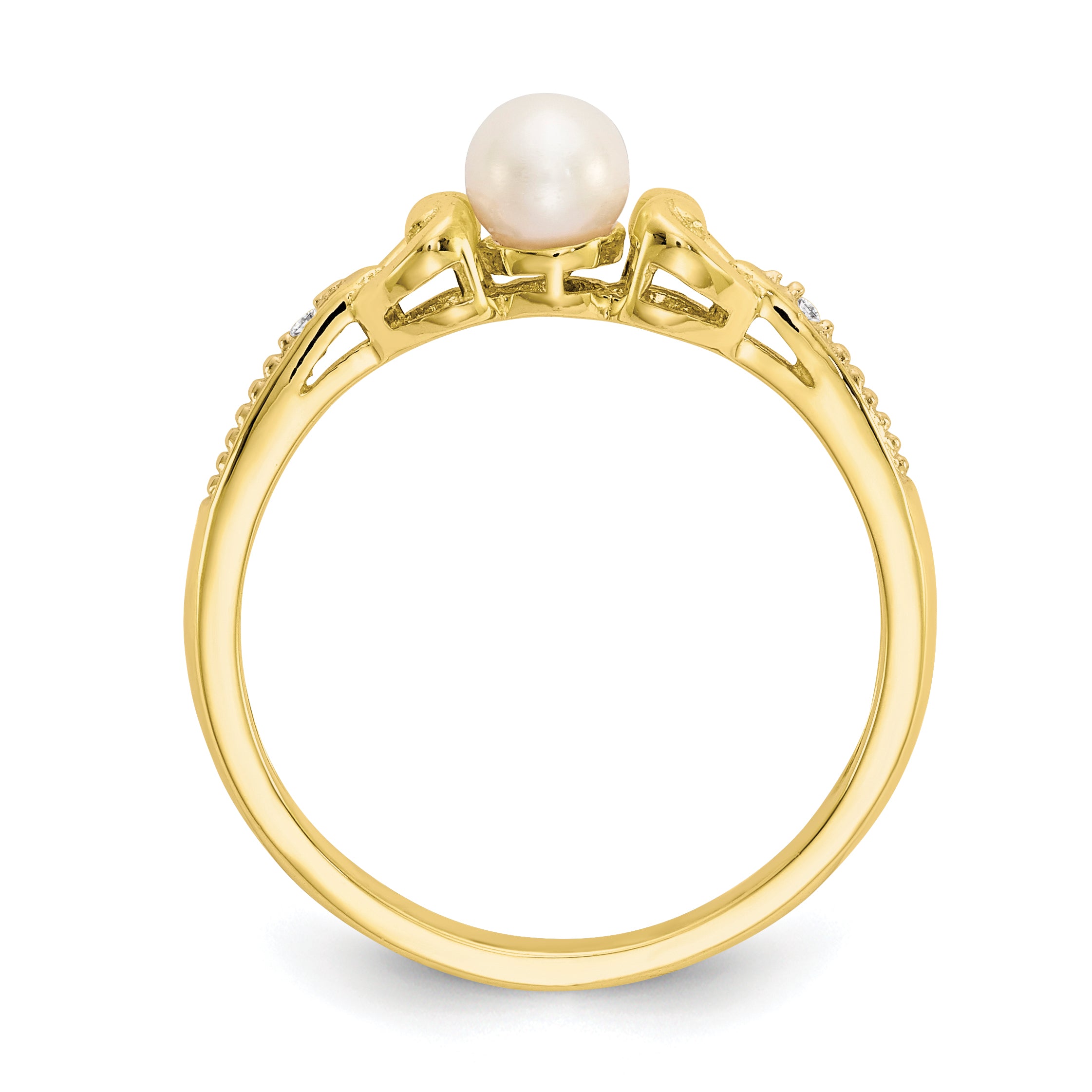 10K Yellow Gold FW Cultured Pearl Diamond Ring