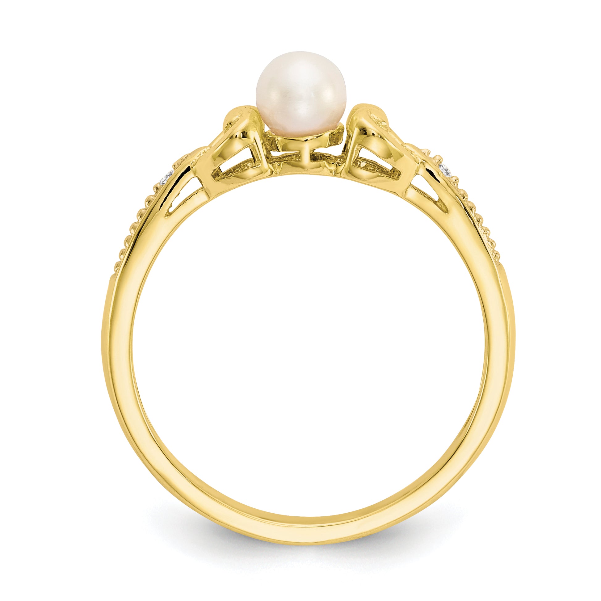 10K Yellow Gold FW Cultured Pearl Diamond Ring