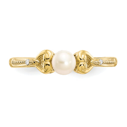 10K Yellow Gold FW Cultured Pearl Diamond Ring