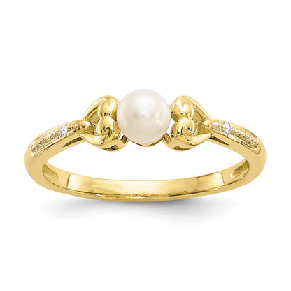 10K Yellow Gold FW Cultured Pearl Diamond Ring