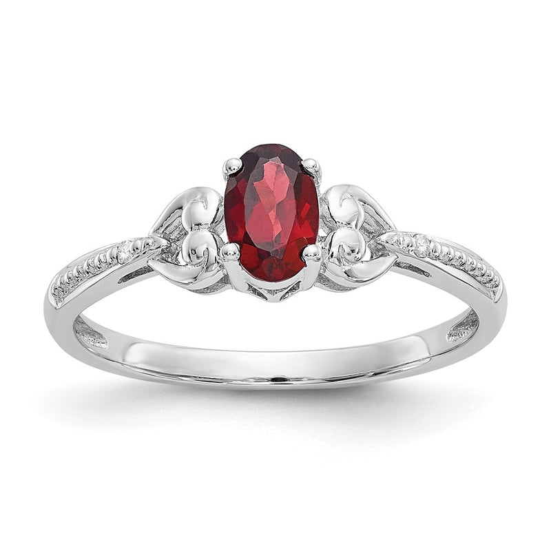 10K White Gold Garnet And Diamond Ring