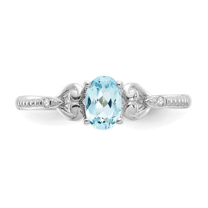10K White Gold Swiss Blue Topaz And Diamond Ring