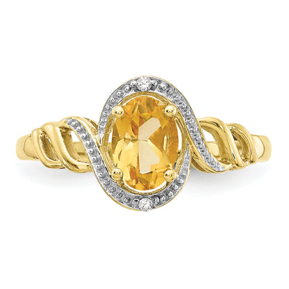 10K Yellow Gold 10K Citrine And Diamond Ring