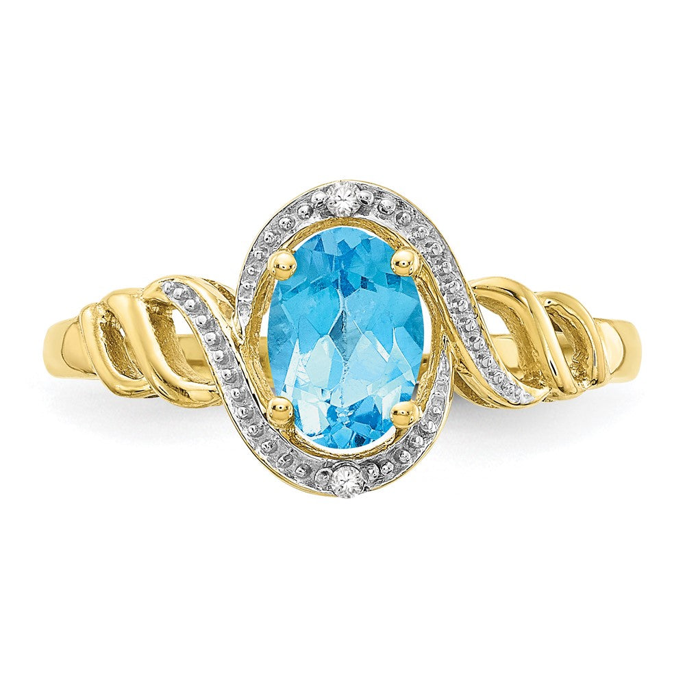 10K Yellow Gold 10K Light Swiss Blue Topaz And Diamond Ring