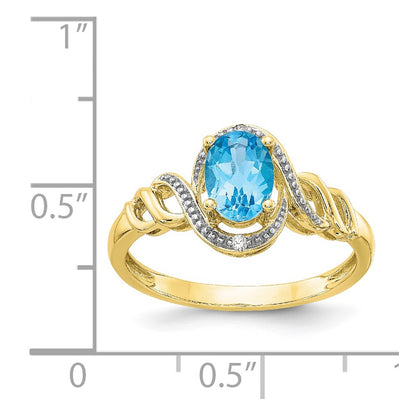 10K Yellow Gold 10K Light Swiss Blue Topaz And Diamond Ring