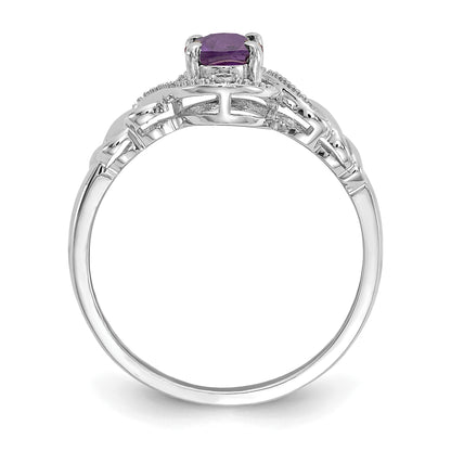 10K White Gold Amethyst And Diamond Ring