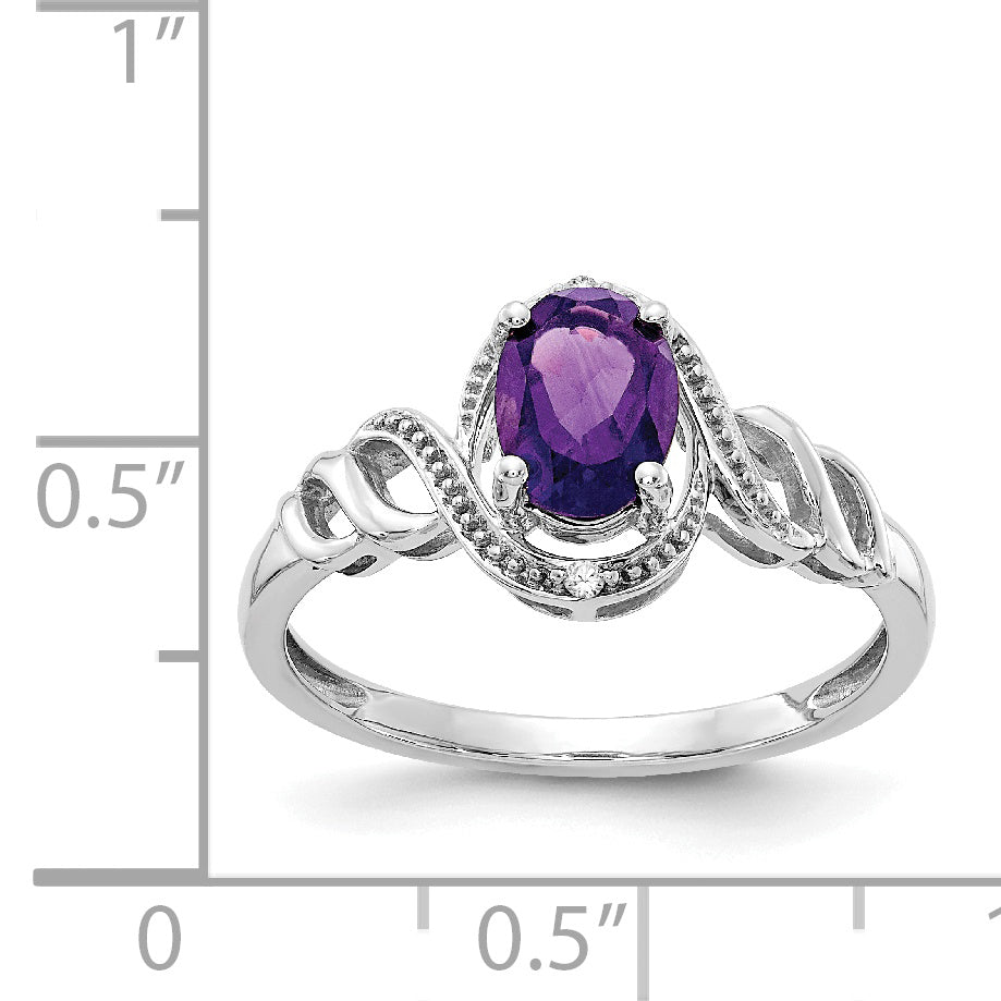 10K White Gold Amethyst And Diamond Ring
