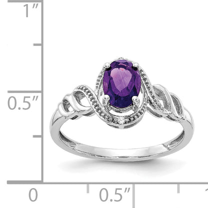 10K White Gold Amethyst And Diamond Ring