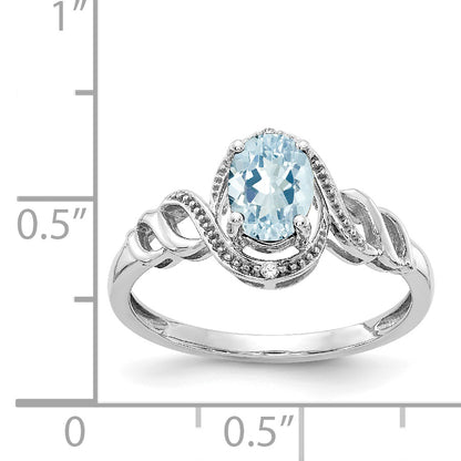10K White Gold Aquamarine And Diamond Ring