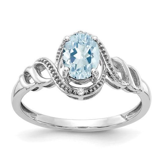 10K White Gold Aquamarine And Diamond Ring