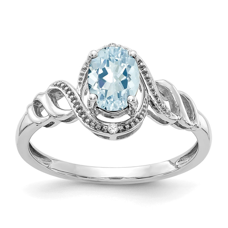 10K White Gold Aquamarine And Diamond Ring