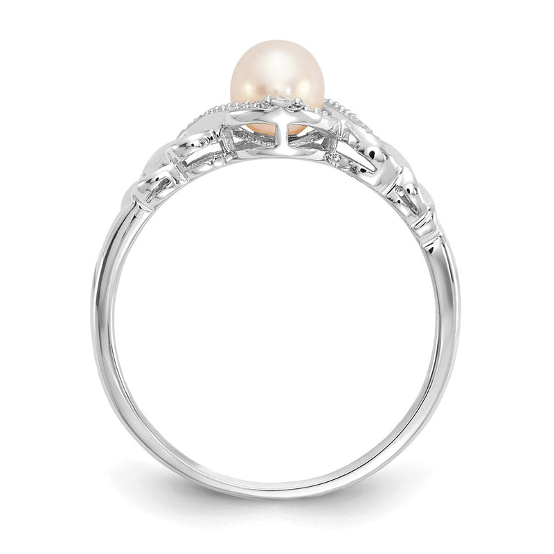 10K White Gold Fw Cultured Pearl And Diamond Ring