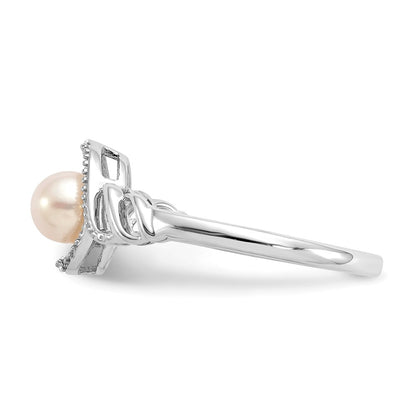 10K White Gold Fw Cultured Pearl And Diamond Ring