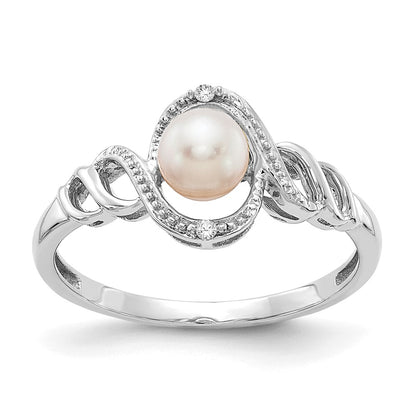 10K White Gold Fw Cultured Pearl And Diamond Ring
