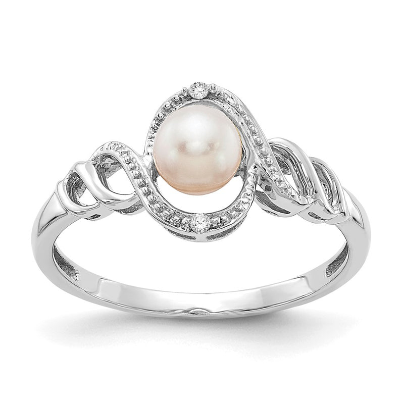 10K White Gold Fw Cultured Pearl And Diamond Ring