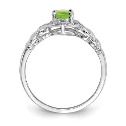 10K White Gold Peridot And Diamond Ring
