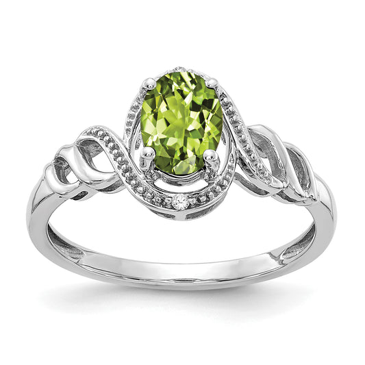 10K White Gold Peridot And Diamond Ring