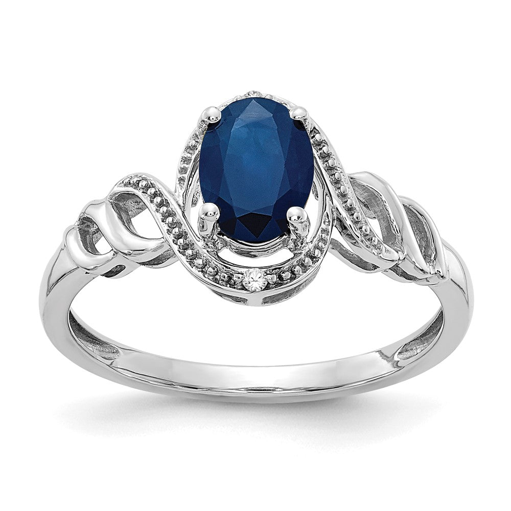 10K White Gold Sapphire And Diamond Ring