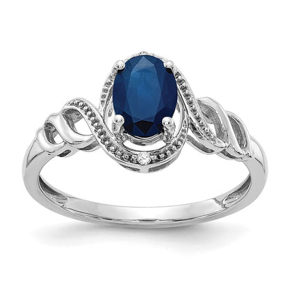 10K White Gold Sapphire And Diamond Ring