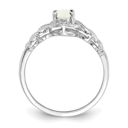 10K White Gold Opal And Diamond Ring