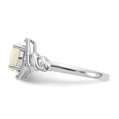 10K White Gold Opal And Diamond Ring