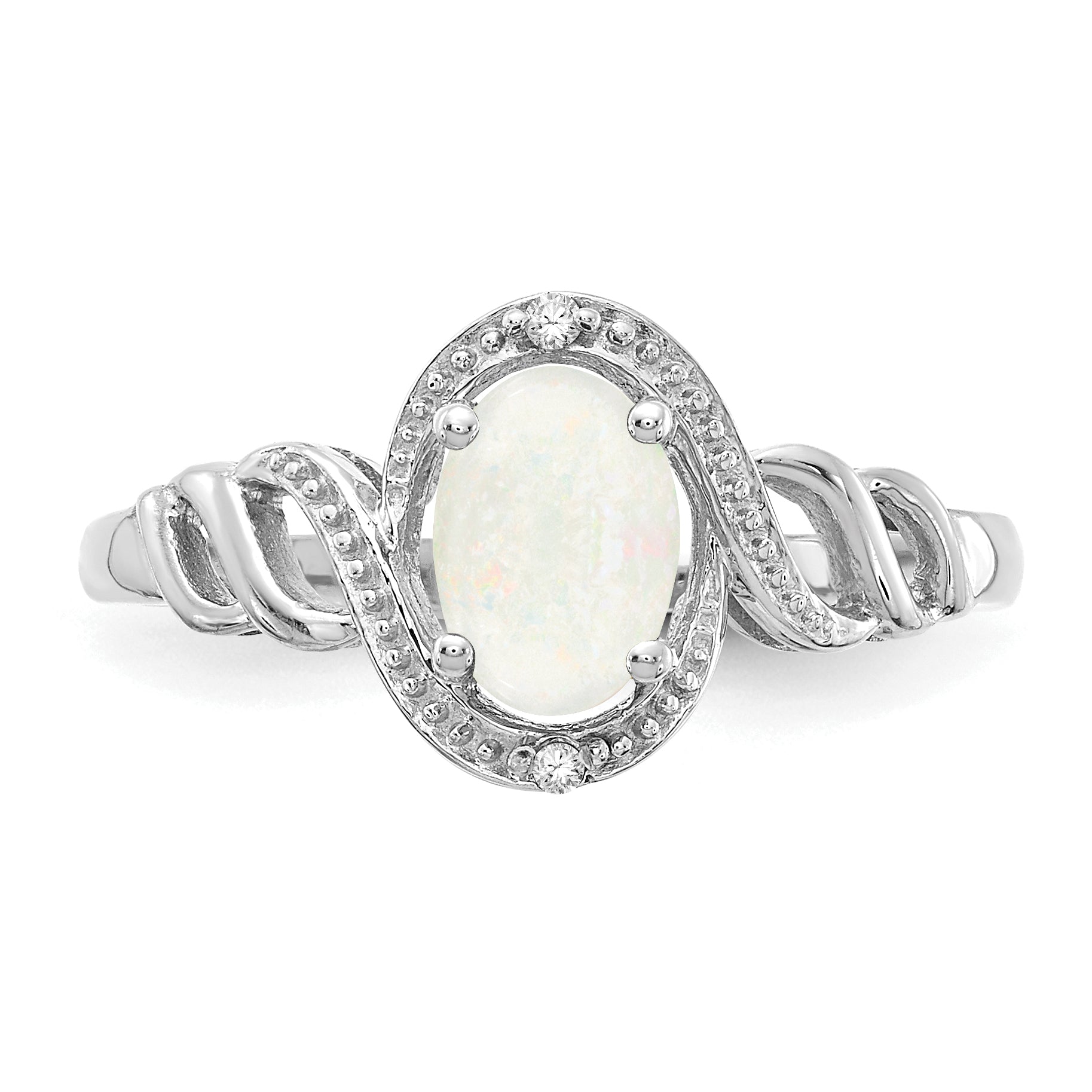 10K White Gold Opal And Diamond Ring