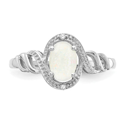 10K White Gold Opal And Diamond Ring