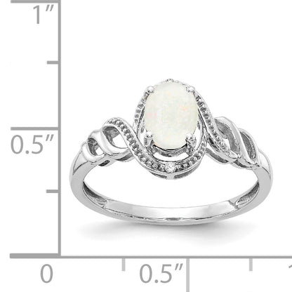 10K White Gold Opal And Diamond Ring