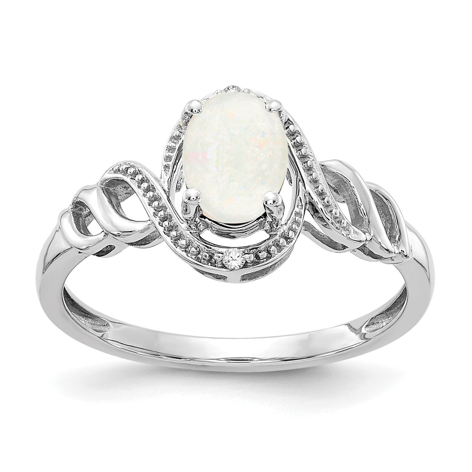 10K White Gold Opal And Diamond Ring