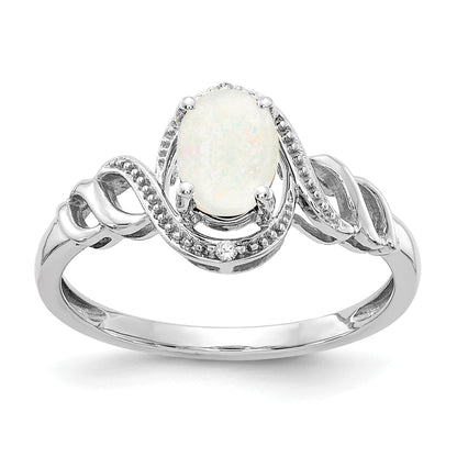10K White Gold Opal And Diamond Ring