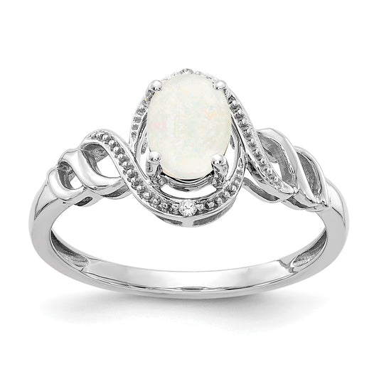10K White Gold Opal And Diamond Ring