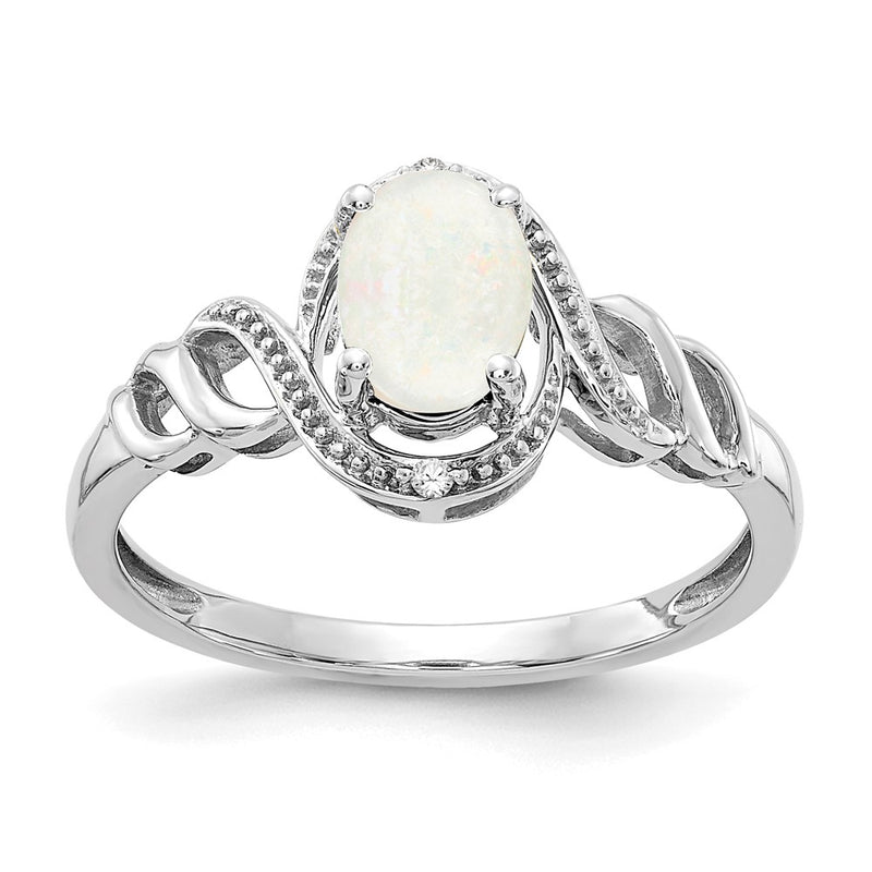 10K White Gold Opal And Diamond Ring