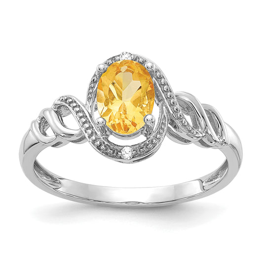10K White Gold Citrine And Diamond Ring