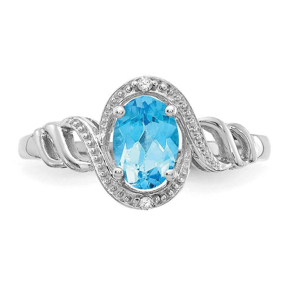 10K White Gold Light Swiss Blue Topaz And Diamond Ring
