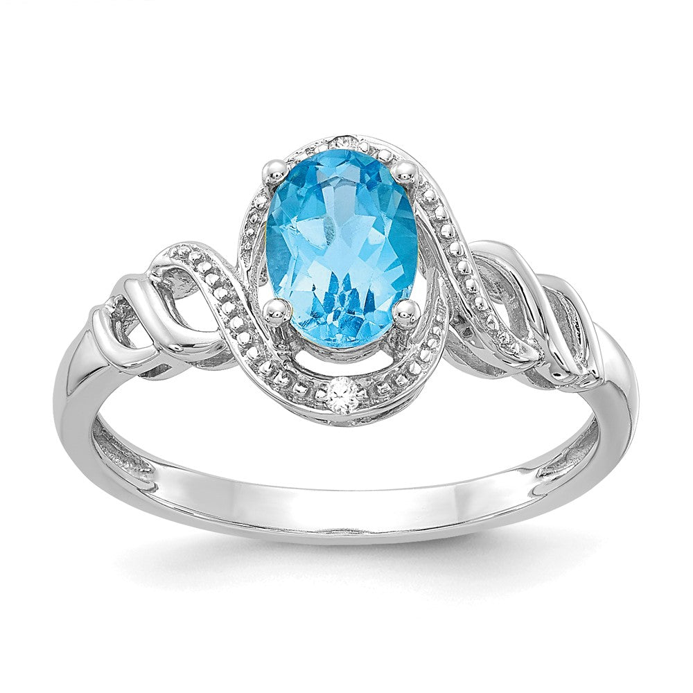 10K White Gold Light Swiss Blue Topaz And Diamond Ring