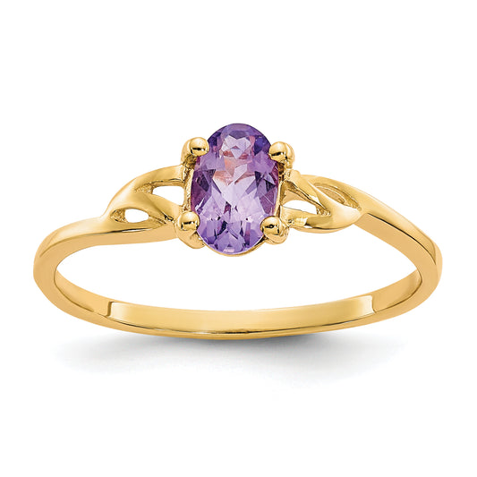 10K Yellow Gold Polished Genuine Amethyst Birthstone Ring