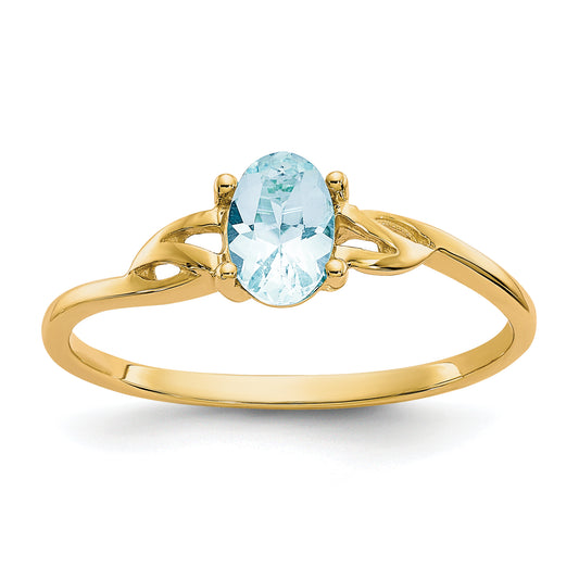 10K Yellow Gold Polished Genuine Aquamarine Birthstone Ring