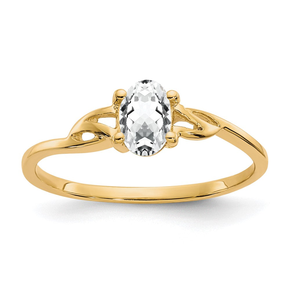 10K Yellow Gold Polished Genuine White Topaz Birthstone Ring