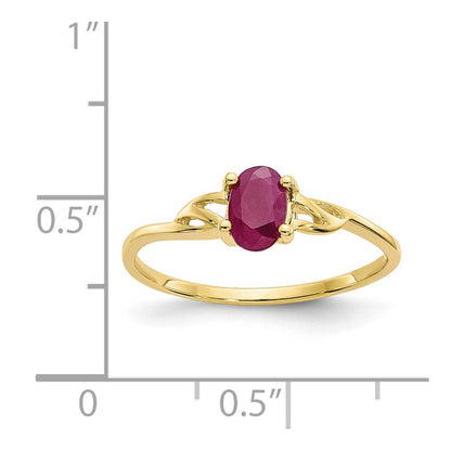 10K Yellow Gold Polished Genuine Ruby Birthstone Ring