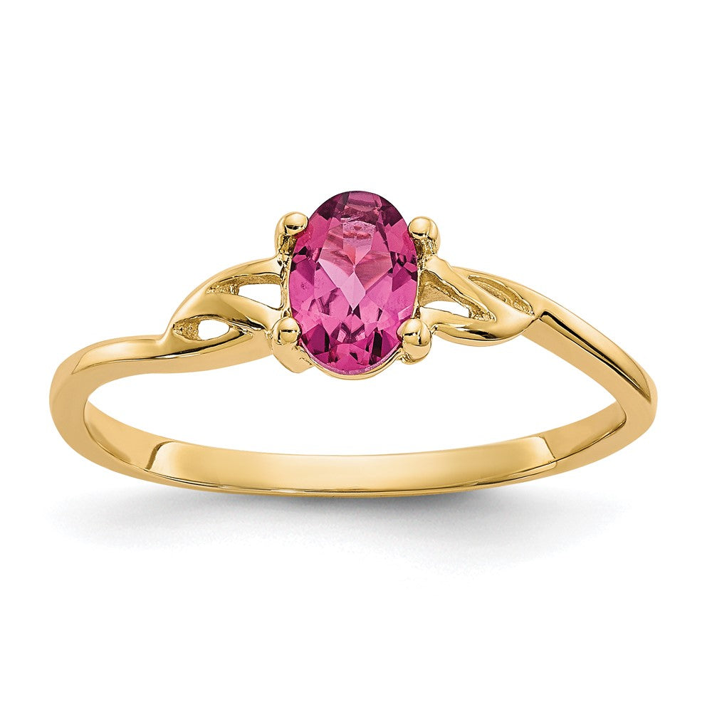 10K Yellow Gold Polished Genuine Pink Tourmaline Birthstone Ring