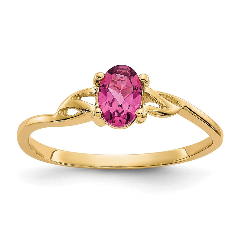 10K Yellow Gold Polished Genuine Pink Tourmaline Birthstone Ring