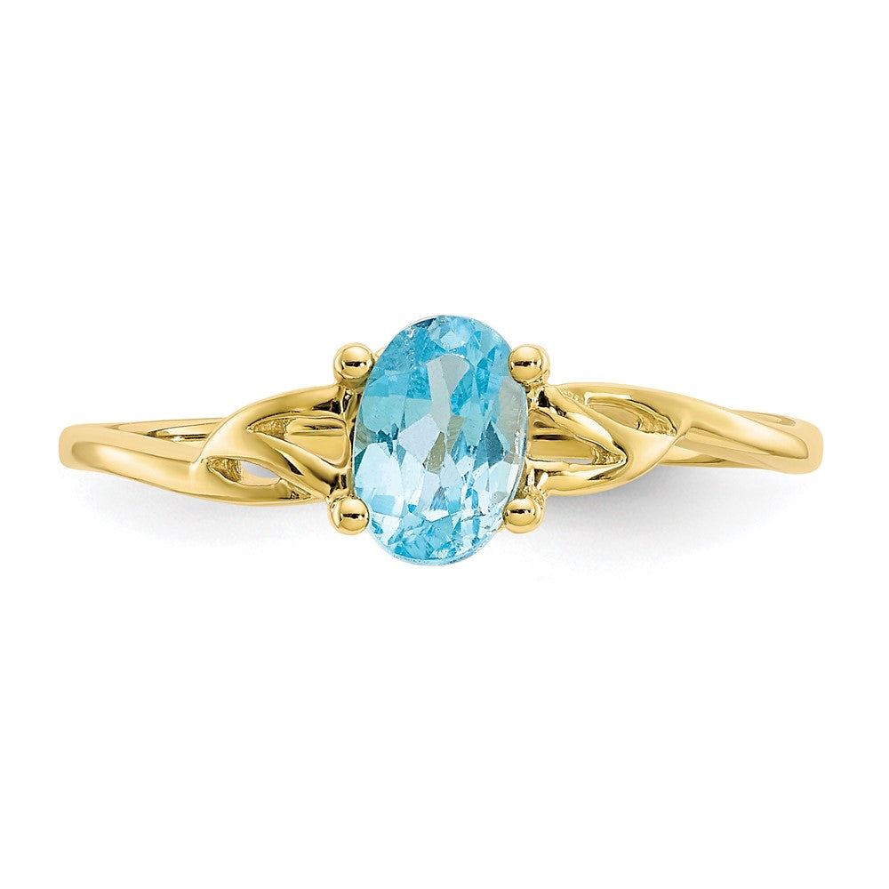 10K Yellow Gold Polished Genuine Blue Topaz Birthstone Ring