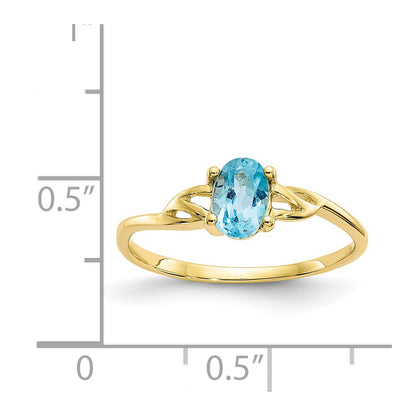 10K Yellow Gold Polished Genuine Blue Topaz Birthstone Ring