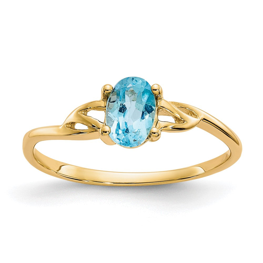 10K Yellow Gold Polished Genuine Blue Topaz Birthstone Ring