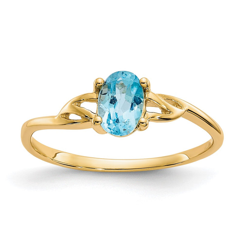 10K Yellow Gold Polished Genuine Blue Topaz Birthstone Ring