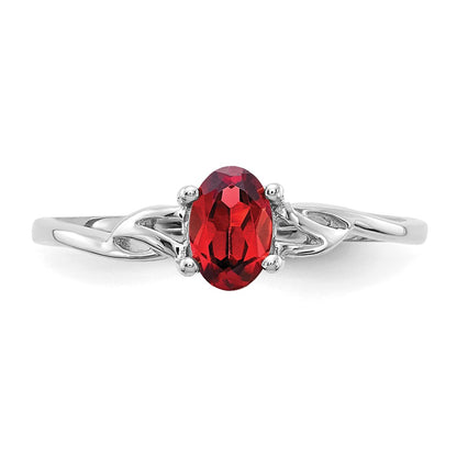 14K White Gold Polished Geniune Garnet Birthstone Ring