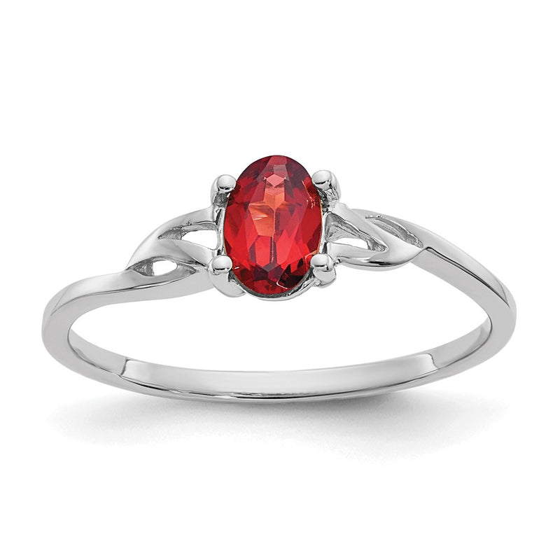14K White Gold Polished Geniune Garnet Birthstone Ring