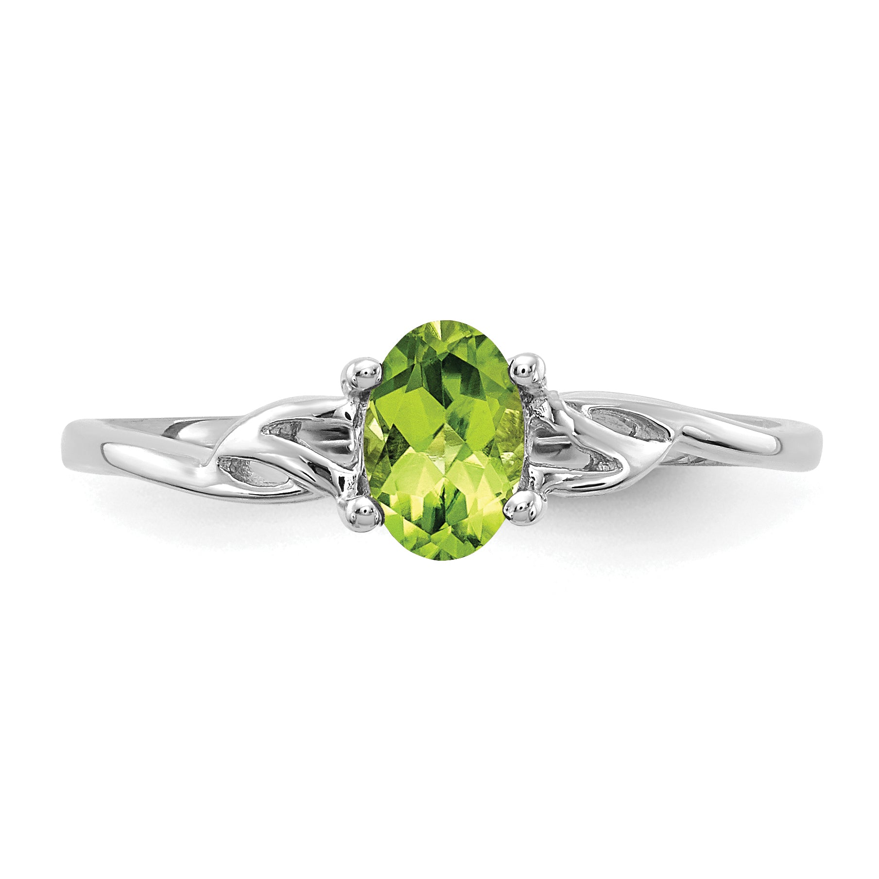 10K White Gold Polished Genuine Peridot Birthstone Ring